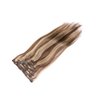 Clip in Hair Extensions, Remy Human Hair Extensions 18Inch Ombre Chocolate Brown to Caramel Blonde Highlighted Real Human Hair Clip Ins Silky Straight 2-3 Sets for Full Head 7pcs 70g