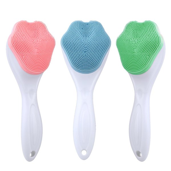 3Pcs Silicone Face Scrubber Brush Manual Handheld Facial Cleansing Brush Soft Bristles Waterproof Face Wash Brushes Exfoliator Blackhead Brush for Skin Care Makeup Residues Removal Sensitive Dry Skin