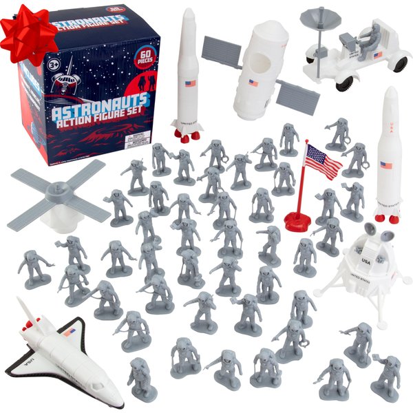 Astronaut and Space Toy Action Figure Playset- 60pc Set Includes Astronauts, Rockets, Spaceship Shuttle, Satellites & More- Great for Imaginative Play, School Projects, Stocking Stuffers, & Xmas Gifts