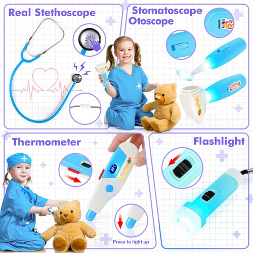 IVENRXIU Doctor Kit for Kids,15 Pcs Kids Doctor Kit for Toddlers 3-5, Kids Doctors Play Set with Medical Bag, Real Kids Stethoscope, Pretend Play Toys for Boys Girls Halloween Christmas Birthday Gifts
