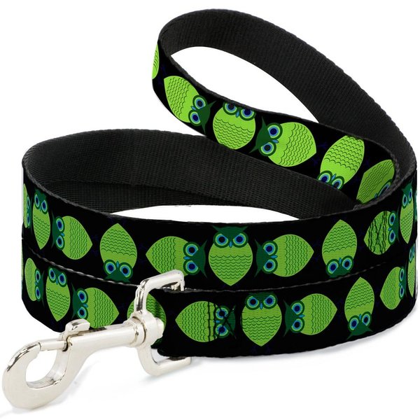 Buckle-Down Pet Leash - Owls Spin Black/Green - 6 Feet Long - 1" Wide