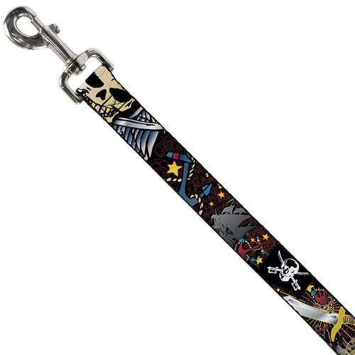 Dog Leash Dead Men Tell No Tales Black 4 Feet Long 0.5 Inch Wide