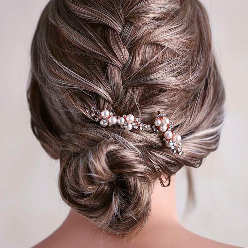Brishow Pearl Bridal Hair Comb Rose Gold Rhinestone Wedding Hair Accessories Crystal Hair Piece for Women and Girls (Pack of 2)