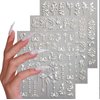 5D Embossed Nail Art Stickers, 3 Engraved Flower Nail Stickers, Summer Nail Art Supplies, self-Adhesive French Pointed Nail Design