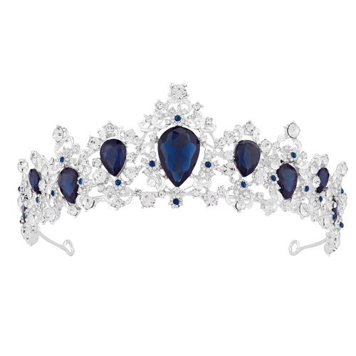 Crowns for Women, Vofler Silver Tiara w/Sapphire - Baroque Dark Blue Crystal Rhinestone Head Piece Accessories for Princess Girls Queen Bridal Bride Birthday Wedding Prom Quinceanera Costume Party