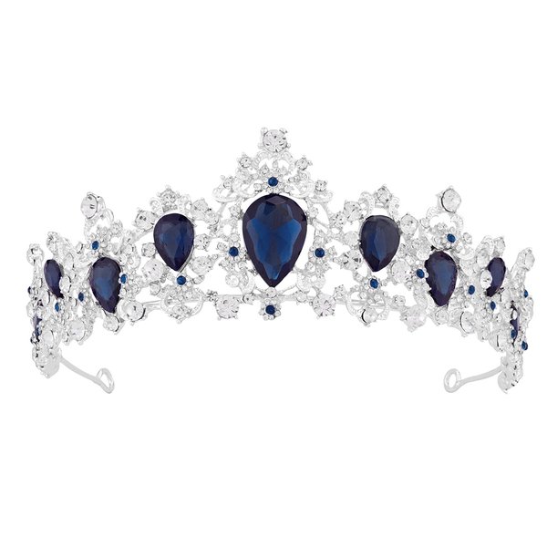 Crowns for Women, Vofler Silver Tiara w/Sapphire - Baroque Dark Blue Crystal Rhinestone Head Piece Accessories for Princess Girls Queen Bridal Bride Birthday Wedding Prom Quinceanera Costume Party