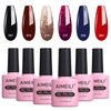 AIMEILI Gel Nail Polish Soak Off U V LED Gel Nail Lacquer, Black Wine Red Blue Glitter Color Gel Set Of 6pcs X 10ml - Kit Set 21