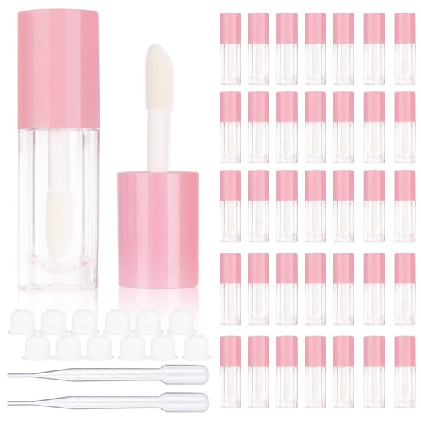 COSIDEA 30pcs Pink Empty 6ml 0.2oz Lip Gloss Tubes with Big Doe Foot Wand，Round Lipgloss Containers，Concealer Tube Cosmetic Packing Container Bulk Wholesale