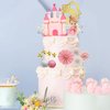 19PCS Princess Cake Topper Castle Cake Decoration for Girl with Snowflake and Stars for Girl Kid Happy Birthday Party Decorations Princess Baby Shower Supplies (Pink)
