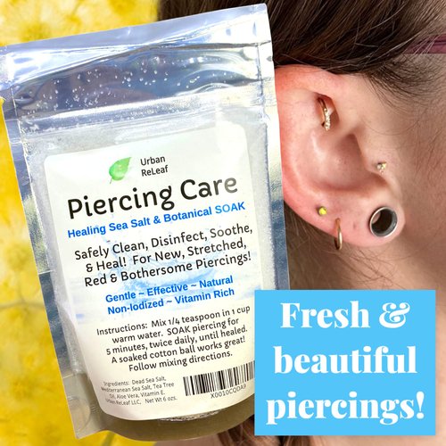 Urban ReLeaf Piercing Care 6 oz., Healing Sea Salt & Botanical SOAK. Aftercare Solution Concentrate, Makes 90 cups.
