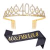 Black Gold "40 & Fabulous"Sash & Rhinestone Tiara Set, 40th Birthday Gifts for Women, Birthday Sash/Tiara for Women's 40th Birthday Party Decoration (Black 40th)