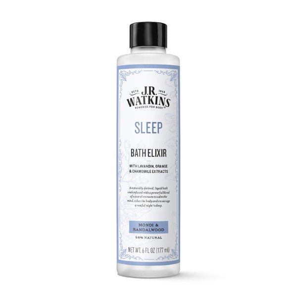 J.R. Watkins Sleep Bath Elixir, Liquid Bath Soak, Monoi & Sandalwood with Natural Extracts, No Salt, No Residue, 6 oz