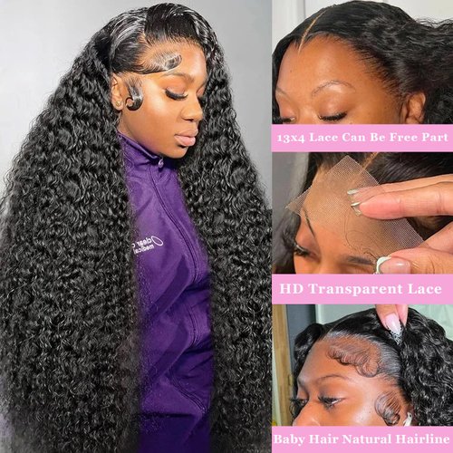Deep Wave Lace Front Wigs Human Hair Wigs for Black Women 13x4 HD Lace Front Wigs Human Hair Pre Plucked Wet and Wavy Human Hair Wig 13x4 Lace Front Wigs Human Hair 26 Inch 180% Density Black Wig