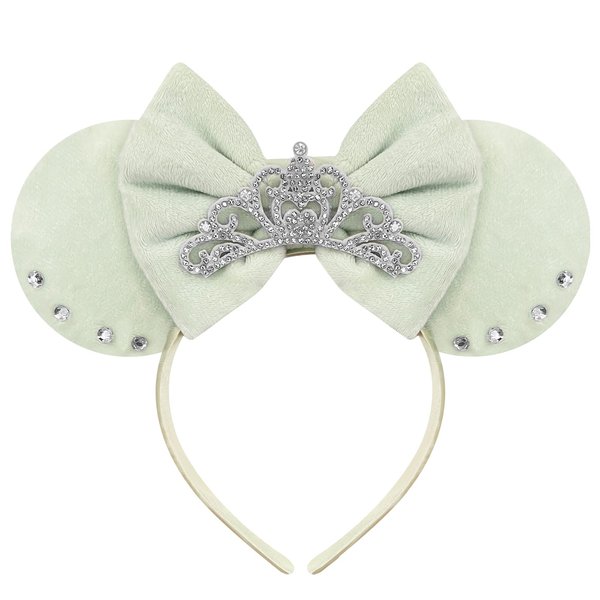 Trnerm Crown Mouse Ears Headband for Women Girls Tiana Mouse Ears Princess Mouse Ears Green Mouse Ears Princess Headband