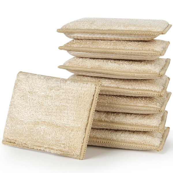 JEBBLAS Bamboo Natural Absorbent Sponges Kitchen Cleaning Sponges Reusable Dish Washing Sponges Beige (8 Pack)