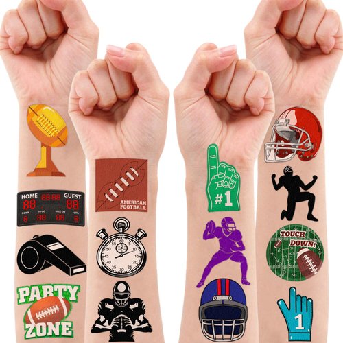 90 PCS American Football Temporary Tattoos Theme Birthday Party Decorations Supplies Favors Decor Soccer Sport Rugby Cheerleaders Tattoo Stickers Gifts for Games Kids Girls Boys School Prizes Carnival