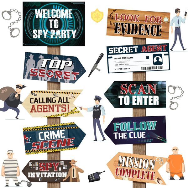 20 Pieces Secret Agent Detective Decorations Welcome to Spy Party Signs Clue Party Decorations Mystery Party Supplies Detective Themed Party Directional Signs for Kids Adults Crime Scene Props