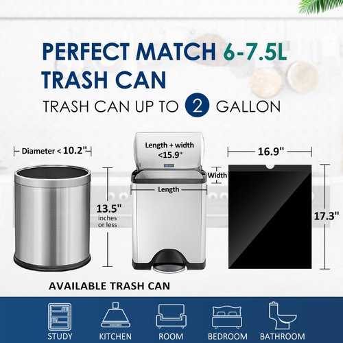 2 Gallon 120 Counts Strong Drawstring Trash Bags Garbage Bags by RayPard, Small Trash Bin Liners for Home Office Kitchen Bathroom Bedroom, Black