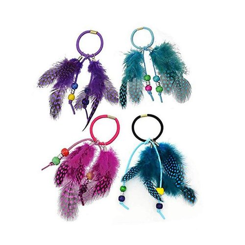 4 PCS Women Lady Feather Hair Rope Bohemia Hair Band Headbands Elastics Feather Hair Tie Ponytail Holders Headdress Hair Accessories (B#)