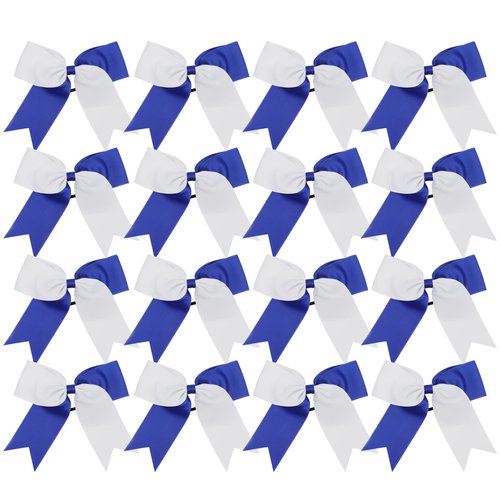 Cheer Bows 6 Inch 2 Color Ponytail Holder Hair Tie 16 Pcs Hair Bow Cheerleader Bows Hair Tie (White/Royal Blue)