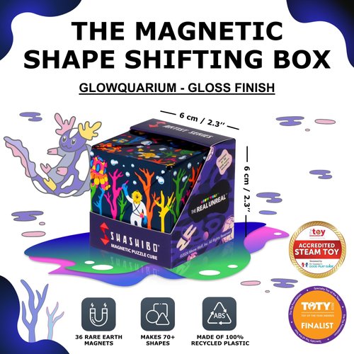 SHASHIBO Meow Wolf- Shape Shifting Box - Award-Winning, Patented Magnetic Puzzle Cube w/ 36 Rare Earth Magnets - Fidget Transforms Into Over 70 Shapes (Glowquarium)