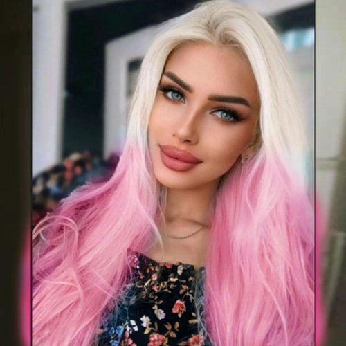 AFBeauty Ombre Platinum Blonde Pink Lace Front Wig Long Straight Hot Pink Synthetic Lace Front Wigs for Women 24 Inch Cosplay Wig Pre Plucked Natural Hairline Glueless Heat Resistant Fiber Hair Daily