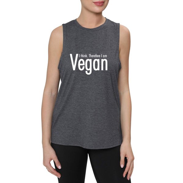 FANNOO Womens Workout Muscle Tank Tops-Humor Funny Saying Fitness Gym Vegan Sleeveless Shirts for Women Grey