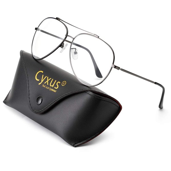 Cyxus Aviator Glasses Stylish Blue Light Blocking Eyeglasses Computer Eyewear Anti Eyestrain Metal Frame Clear Lens Grey