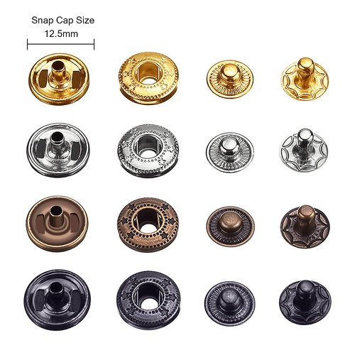 100 Set Snap Fasteners Leather Snaps Button Kit Press Studs with 4 Pieces Fixing Tools, 12.5 mm in Diameter