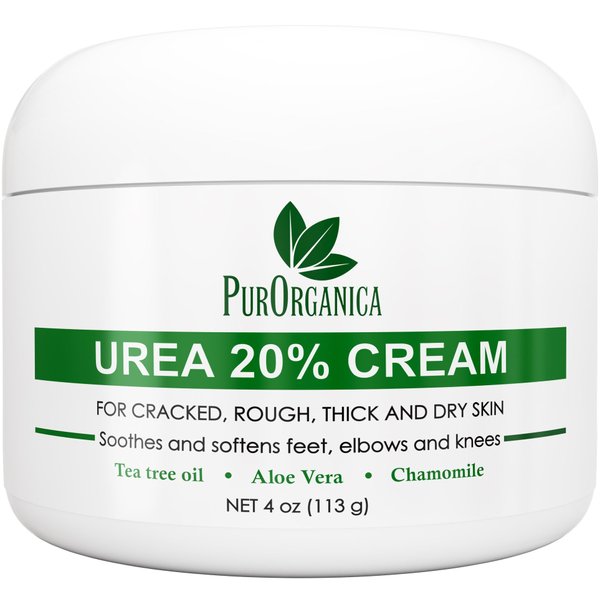 PurOrganica Urea 20% Healing Cream 4 oz - Best Callus Remover - Moisturizes and Rehydrates Hands, Feet and Knees to a Healthy Appearance - Soothes and Softens Thick, Cracked, Rough Dead and Dry Skin