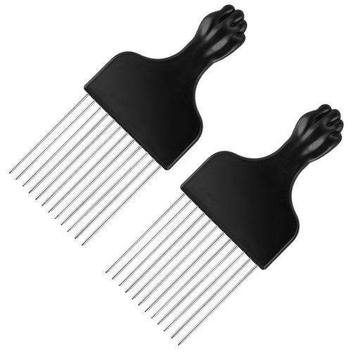 2 Pack Black Metal Hair Pick Afro Pick for Curly Hair Smooth Hair Pick Comb Wide Tooth Comb Professional Afro Comb for Women/Men Hair Styling Hairdressing Tool Teasing Pick Combs(Black)