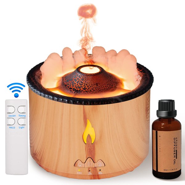 yayaHappy Eessential Oil Diffuser with Remote Control 360 ML,Volcano and Flame Air Diffuser/Humidifier, Red&Blue Light,1.76 floz Aroma Hotel Essential Oils,Diffusers for Home,Bedroom