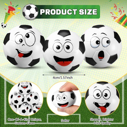 Arrowbash 12 Pcs Mini Face Stress Balls for Boys Girls Sport Stress Balls Funny Face Squeeze Balls Foam Balls for Stress and Anxiety Relief Balls for Party Favors Birthday Gift Decoration (Soccer)