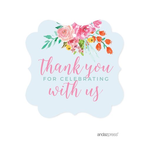 Andaz Press Pink Roses English Tea Party Tea Party Baby Shower Collection, Fancy Frame Gift Tags, Thank You for Celebrating with US, 24-Pack