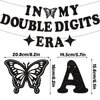 Black In My Double Digits Era Banner-Happy 10th Birthday Banner, Black Glitter Double Digits Banner for Girl Boy 10th Birthday Party Decorations Supplies