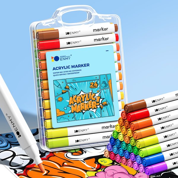 24 Acrylic Paint Pens, Acrylic Paint Markers, Premium Paint Marker Set for Paper, Wood, Canvas, Stone, Rock Painting, Glass, Ceramic Surfaces, Fine Tip Permanent Paint Markers for Kids and Adults
