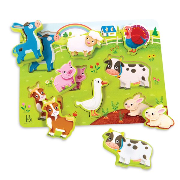 B. toys- Peek & Explore - Farm Animals- Wooden Puzzle – Chunky Puzzle for Toddlers, Kids – Farm Animal Puzzle – Cow, Sheep, Pig & More – 2 Years +