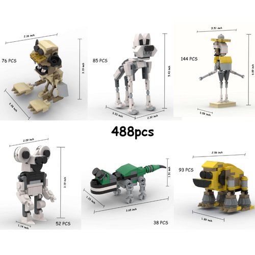 Monster Set MOC Building Blocks,Zookeeper，Koala, Lizard，Cow, Fox,Monkey Blocks Building Sets Toys,DIY Model Building Bricks for Boys 13+ and Adults(6 in 1)(488PCS)