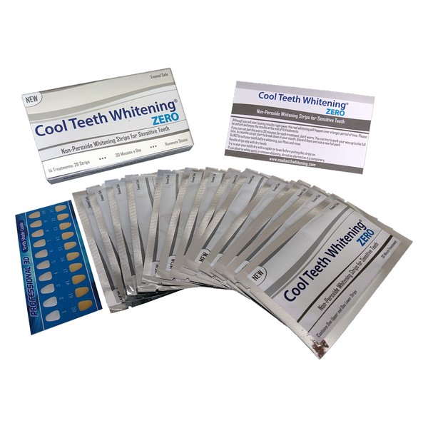 Cool Teeth Whitening Zero Peroxide Strips for Sensitive Teeth and Gums Whitener Band Kit 28 Pcs 14 Treatments 2 Week Supply Color Chart Gentle No Hp Bleach Free Instant White Tooth Non Slip Formula
