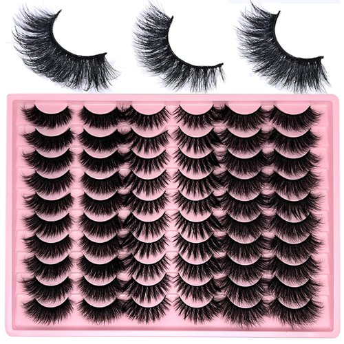 loladook False Lashes Pack 30 Pairs Mink Full Strip Lashes Wispy Fluffy Long Cat Eye Lashes Mink 3D Volume False Eyelashes Natural Look Multipack (3 Styles)