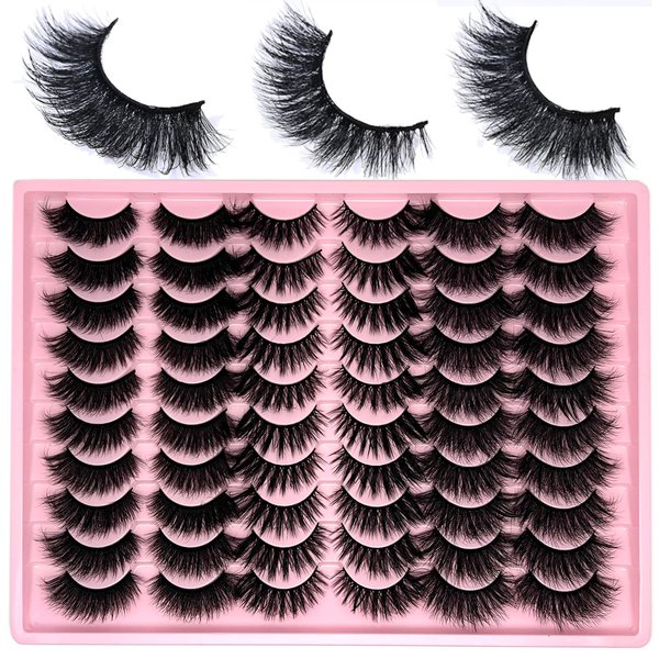 loladook False Lashes Pack 30 Pairs Mink Full Strip Lashes Wispy Fluffy Long Cat Eye Lashes Mink 3D Volume False Eyelashes Natural Look Multipack (3 Styles)