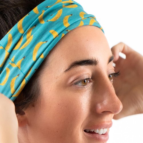 ChalkTalkSPORTS RokBAND Multi-Functional Food Themed Neck Gaiter or Headband | Banana Pattern | Blue