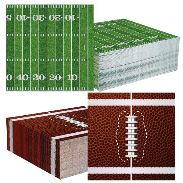 100 PCS Football Cocktail Napkins Football Dinner Paper Napkins 3-Ply Disposable Football Field Party Napkins for Game Day Sports Football Theme Birthday Party Supplies，5 x 5 Inch