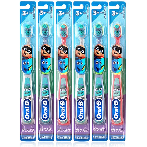 Oral-B Kids Manual Toothbrush, Monsters Characters, for Children and Toddlers 3+, Extra Soft Bristles - Pack of 6 (Characters Vary)