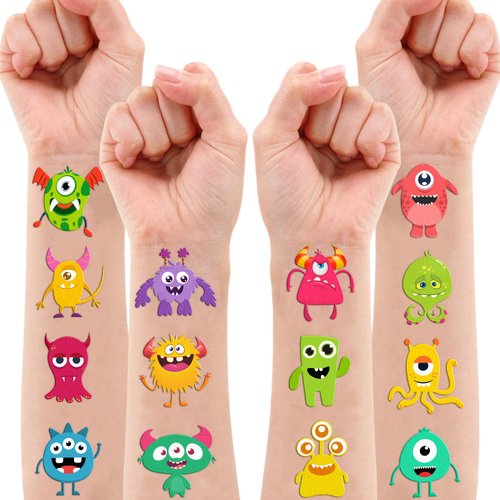 100 PCS Monster Temporary Tattoos Themed Birthday Party Decorations Favors Supplies Decor Cute Little Monster Color Tattoo Stickers Gifts For Boys Girls School Class Prizes Reward Cartoon