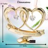 Matashi Gift for Mom - 24K Gold Plated "Happy Anniversary" Inscribed Double Heart Table Top Ornament w/Clear Crystals - Wedding Anniversary Giftss for Her - Cake Topper & Mother's Day Gift