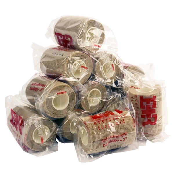 Ever Ready First Aid Self Adherent Cohesive Bandages 3" x 5 Yards - 12 Count, Tan