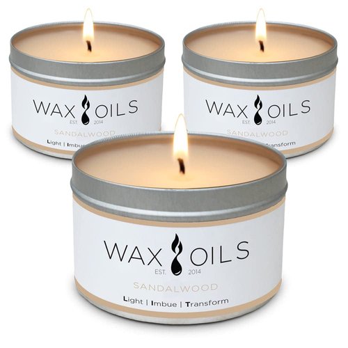 WAX OILS EST. 2014 Scented Candles - Sandalwood (Pack of 3) Soy Aromatherapy Candles, 8oz