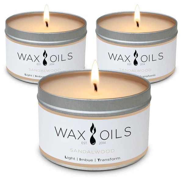 WAX OILS EST. 2014 Scented Candles - Sandalwood (Pack of 3) Soy Aromatherapy Candles, 8oz