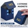 ZLCA Card Deck Box for MTG Cards with 2 Dividers, Card Storage Box Fits 100+ Single Sleeved Cards, PU Leather TCG Card Deck Case Holder for Magic Commander Yugioh (Blue,Hammer)